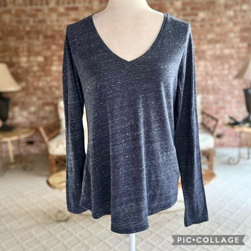 Sonoma Everyday Top Blue Heathered Tee Shirt S Casual Work Long Sleeve V-Neck